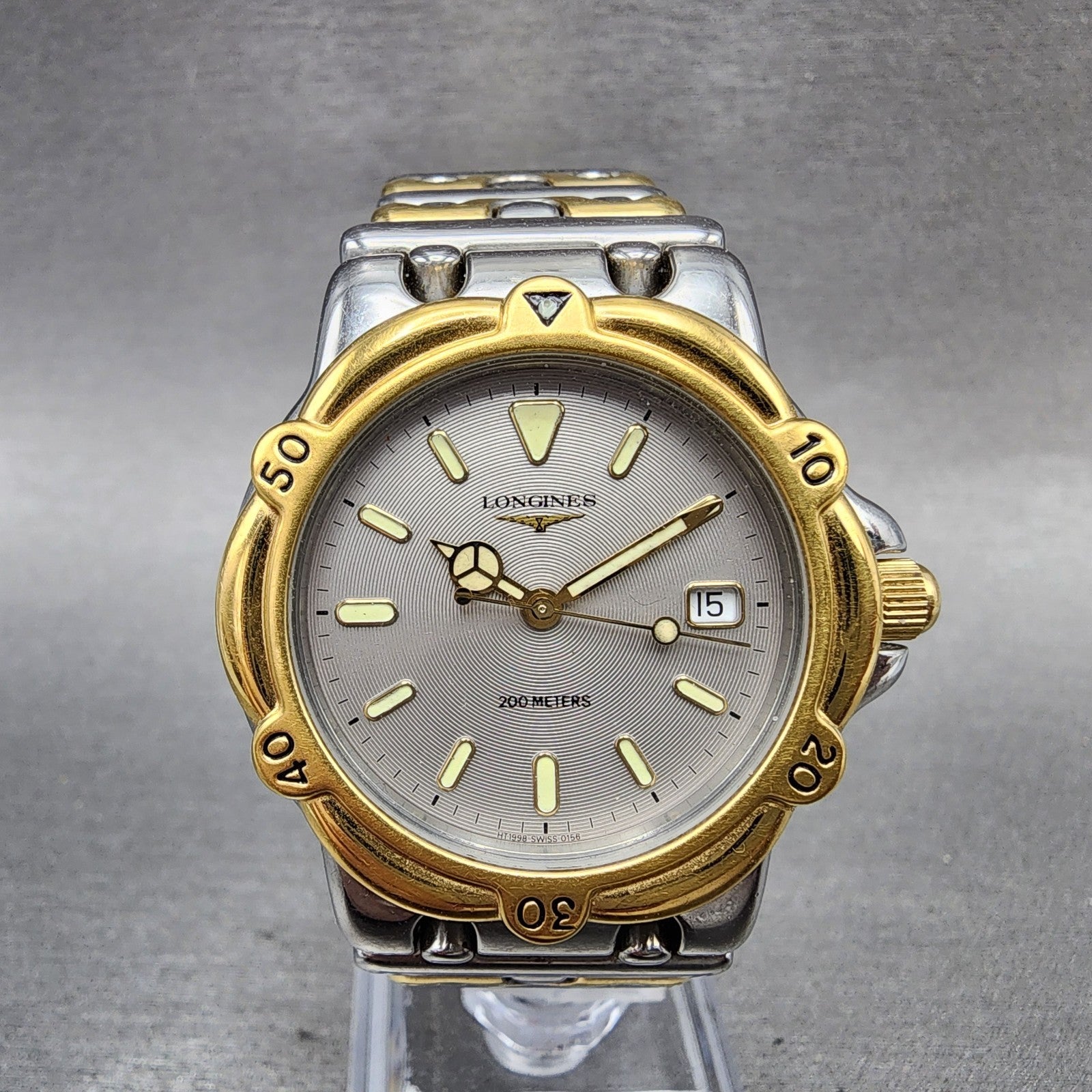 Longines Dive Watch Men 35mm Silver Dial Two Tone Date Round  New Battery0