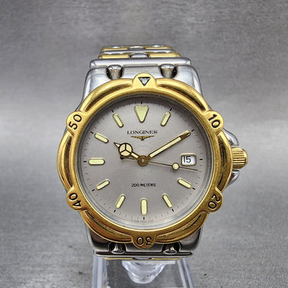 Longines Dive Watch Men 35mm Silver Dial Two Tone Date Round  New Battery0