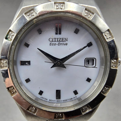 Citizen Eco-Drive Watch Women 25mm White Dial Silver Tone Date E011-S033705 JP1