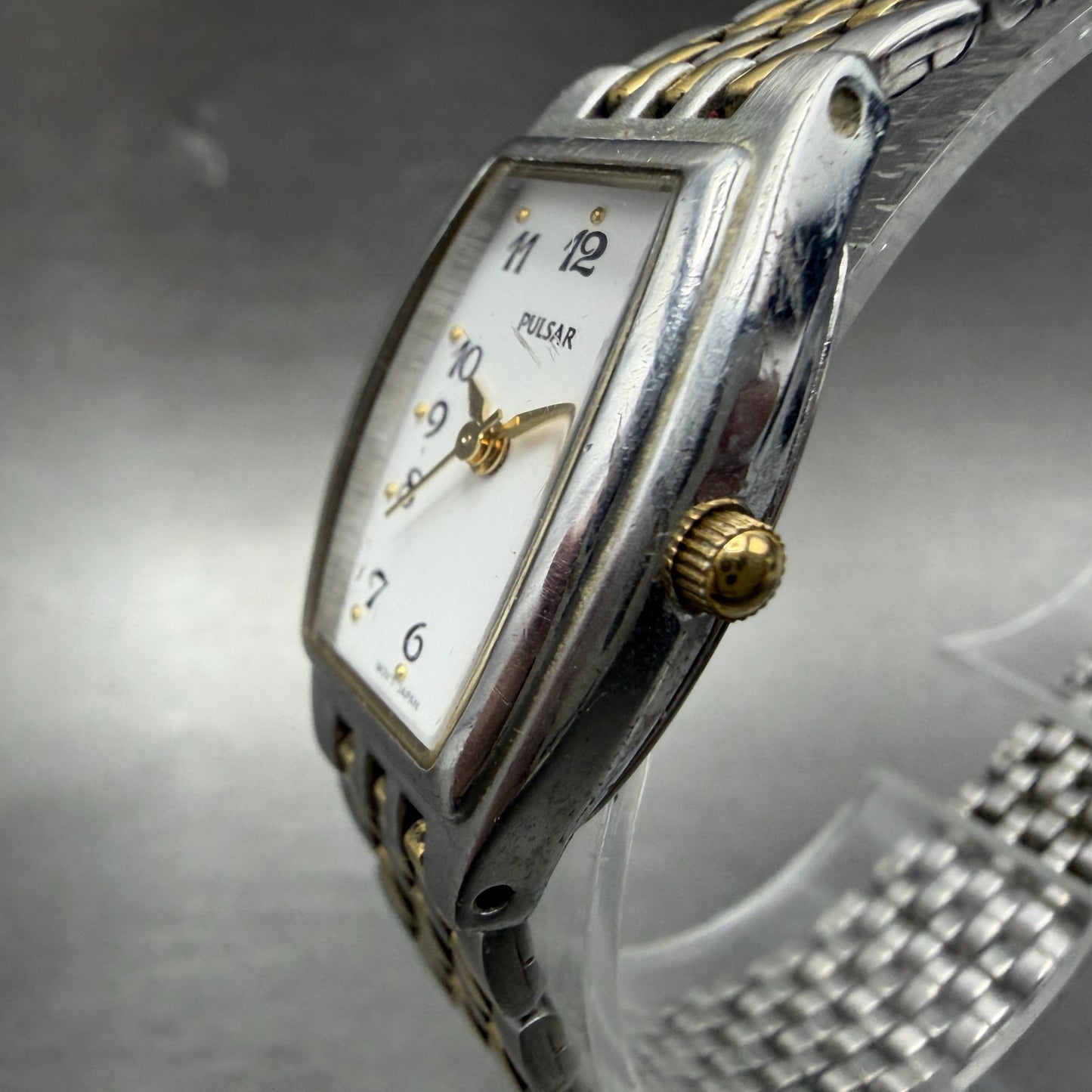 Seiko Pulsar Tank Watch Women 20mm White Dial Two Tone VX51-X424 New Battery2