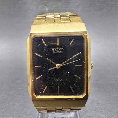 Seiko SX Tank Watch Men 26mm Black Dial Gold Tone Rectangle 5Y31A PARTS NO BACK0