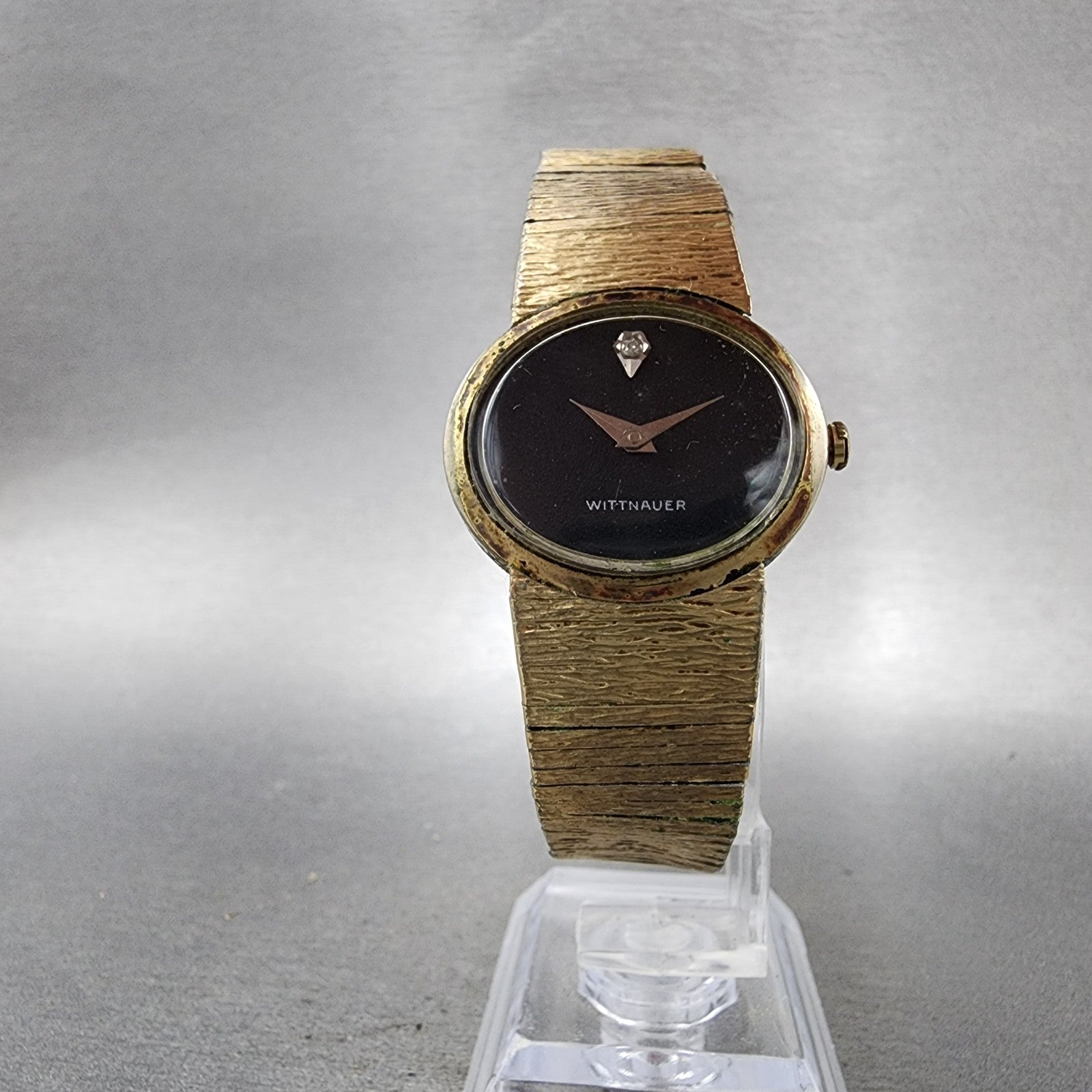 Wittnauer Watch Women 28mm Black Dial Gold Tone Oval Manual Wind Runs VTG5