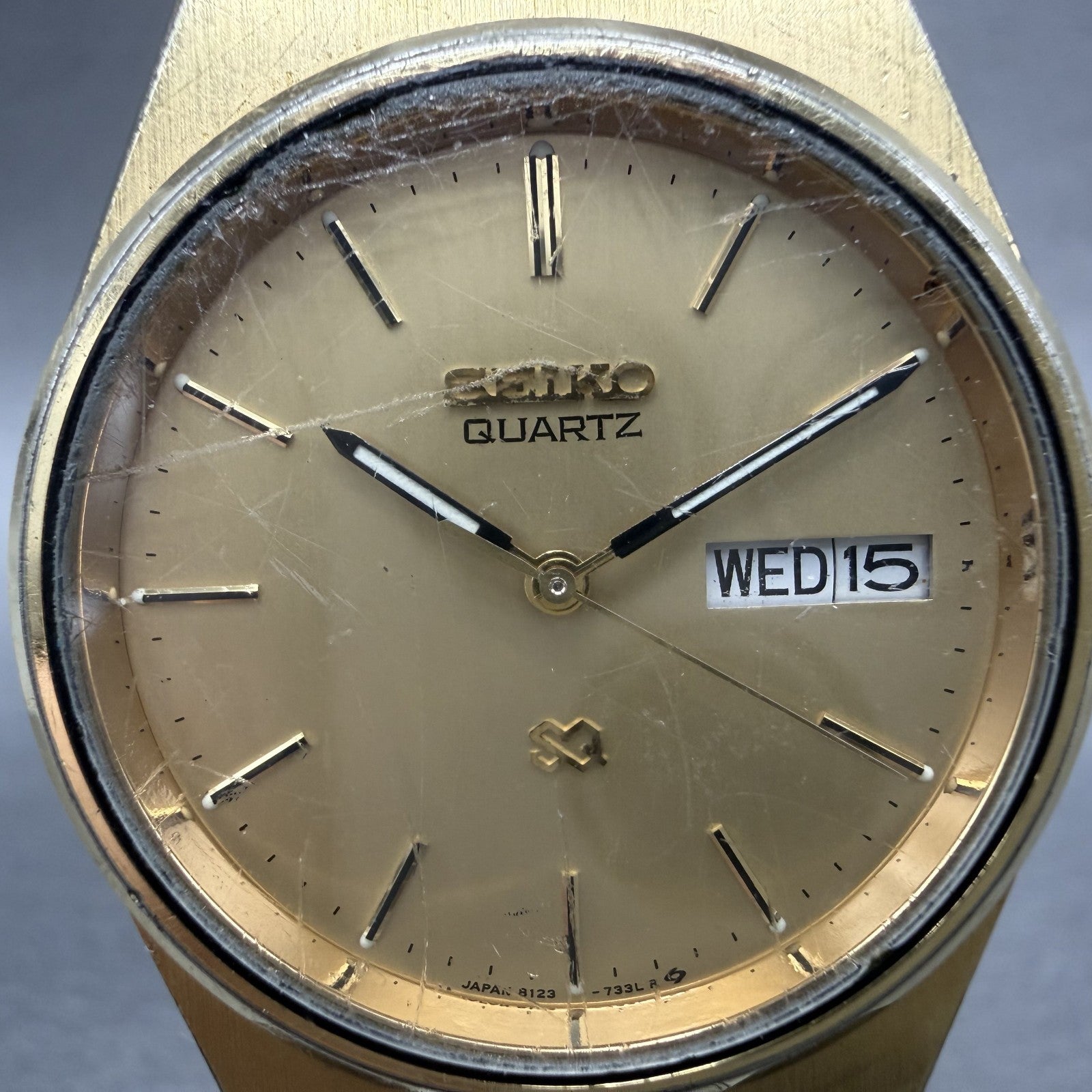 Seiko SQ Watch Men 34mm Champagne Dial Gold Tone Daydate 8123-7240 New Battery1