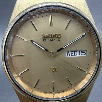Seiko SQ Watch Men 34mm Champagne Dial Gold Tone Daydate 8123-7240 New Battery1
