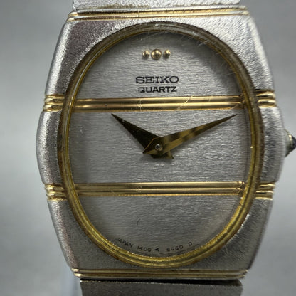 Seiko Watch Women 19mm Silver Dial Two Tone Oval Vintage 1400-8510 New Battey1