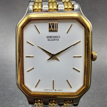Seiko Tank Watch Men 27mm White Dial Two Tone 5y30-5d60 PARTS
