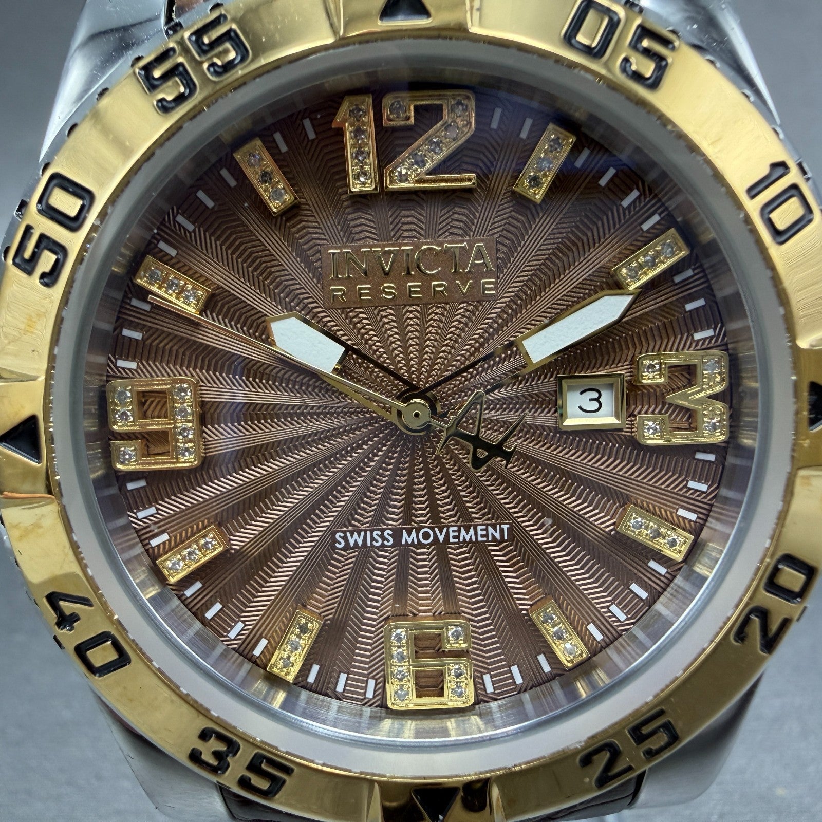 Invicta Reserve Excursion Watch Men 50mm Brown Dial Two Tone Date 42628 New Batt1