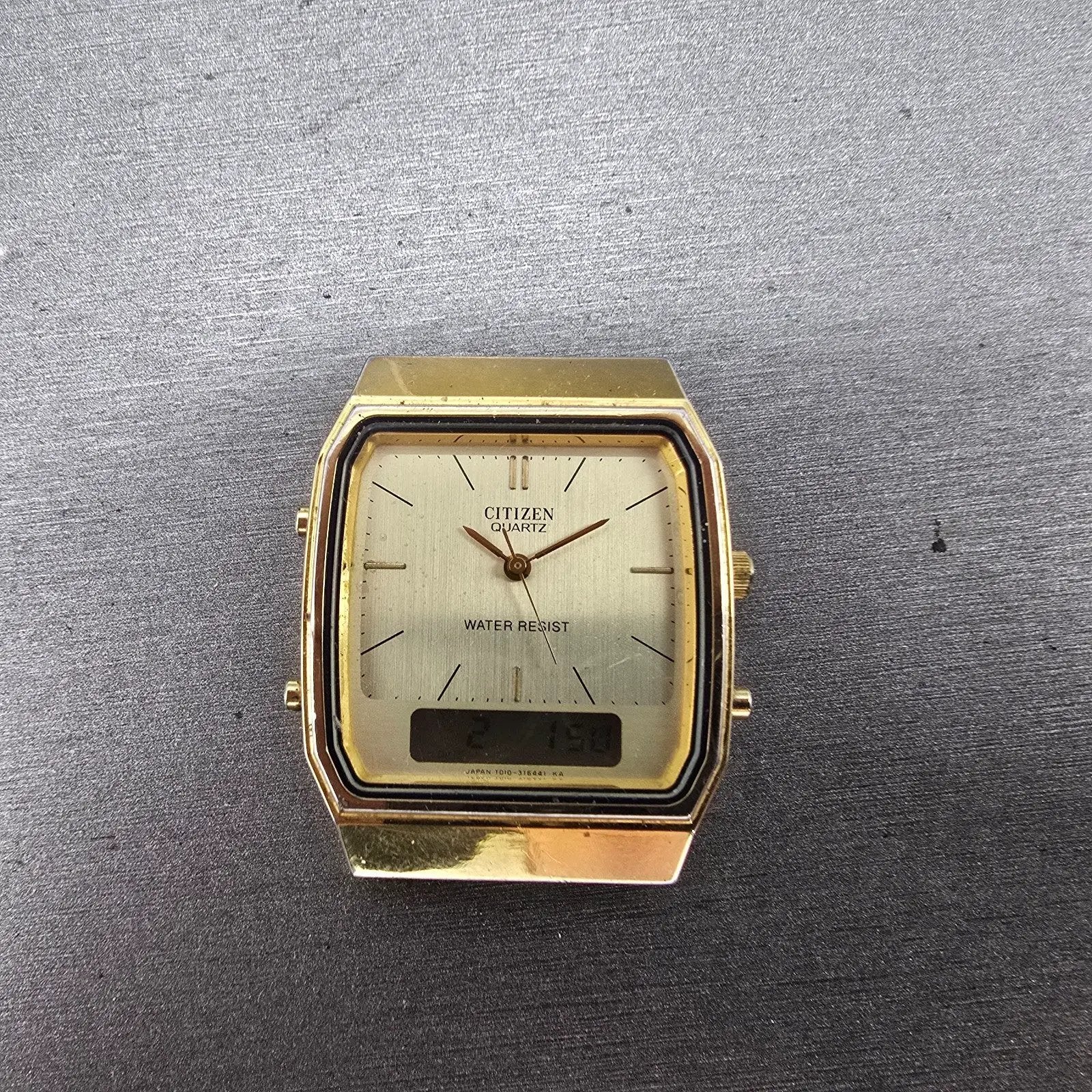Citizen Analog Digital Watch Men 32mm Champagne Dial Gold Tone T011-312627 PARTS0