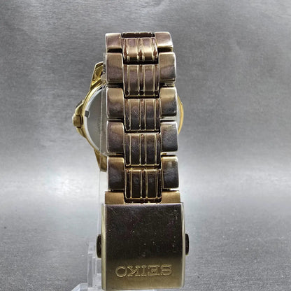 Seiko Solar Watch Men 39mm Black Dial Gold Tone Daydate Round V158-0AD0 Runs HBJ7