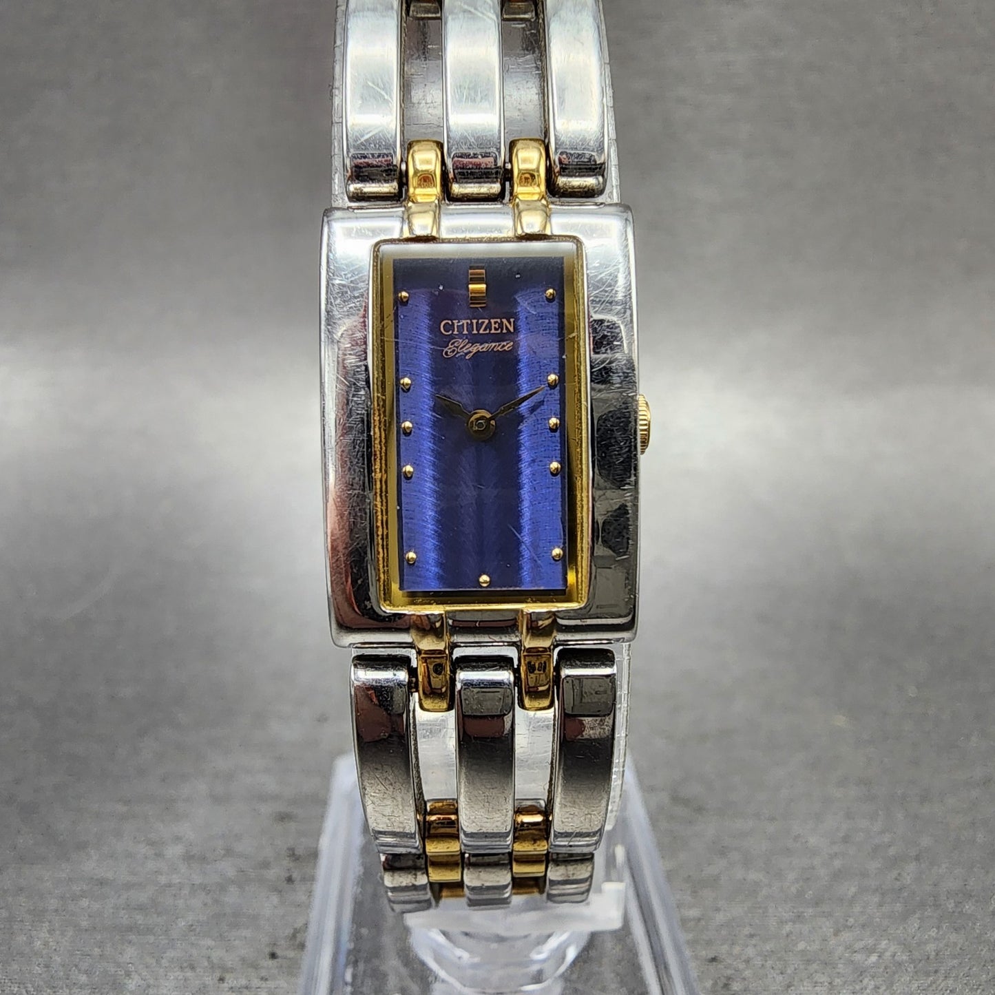 Citizen Elegance Tank Watch Women 15mm Blue Dial Two Tone Rectangle New Battery0