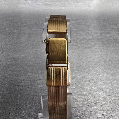 Seiko Tank Watch Women 17mm Gold Dial Gold Tone Rectangle 7320-5479 New Batt VTG7