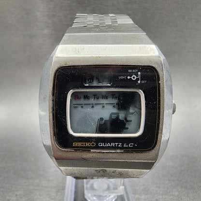 Seiko Digital Watch Men 37mm LCD Steel Daydate Rectangle 0114-0020 PARTS