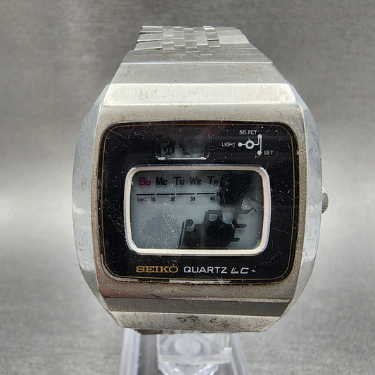 Seiko Digital Watch Men 37mm LCD Steel Daydate Rectangle 0114-0020 PARTS