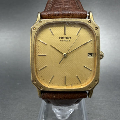 Seiko Tank Watch Men 28mm Champagne Dial Gold Tone Date 6532-5140 New Battery0