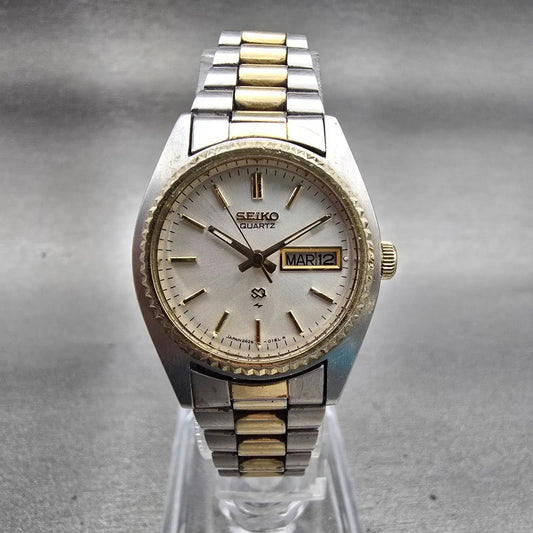 Seiko SQ Watch Women 25mm Silver Dial Two Tone Daydate Round 2626-0159 New Batt0