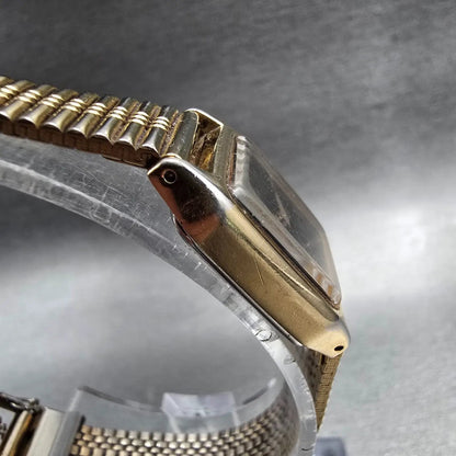 Seiko Watch Women 17mm Black Dial Gold Tone Rectangle 2B20-5000 New Battery JP233