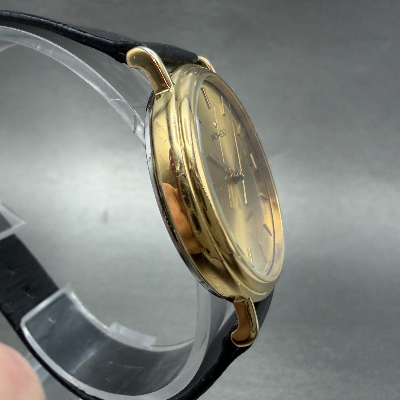 Movado Watch Men 34mm Gold Dial Gold Tone Date Round 87-A4-885 Leather New Batt3
