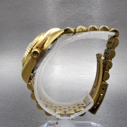 Technos Datejust Watch Women 27mm Champange Dial Gold Tone Date Round New Batt7