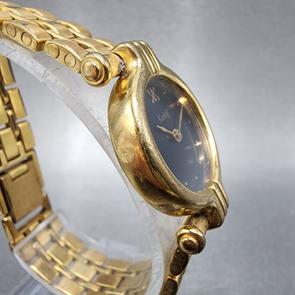 Korloff Watch Women 23mm Black Dial Gold Tone Round New Battery Vintage3