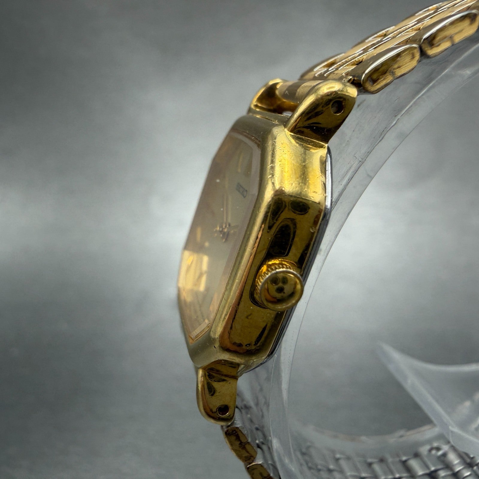 Seiko Watch Women 20mm Champagne Dial Gold Tone Octagon 4n21-5022 New Battery GR2