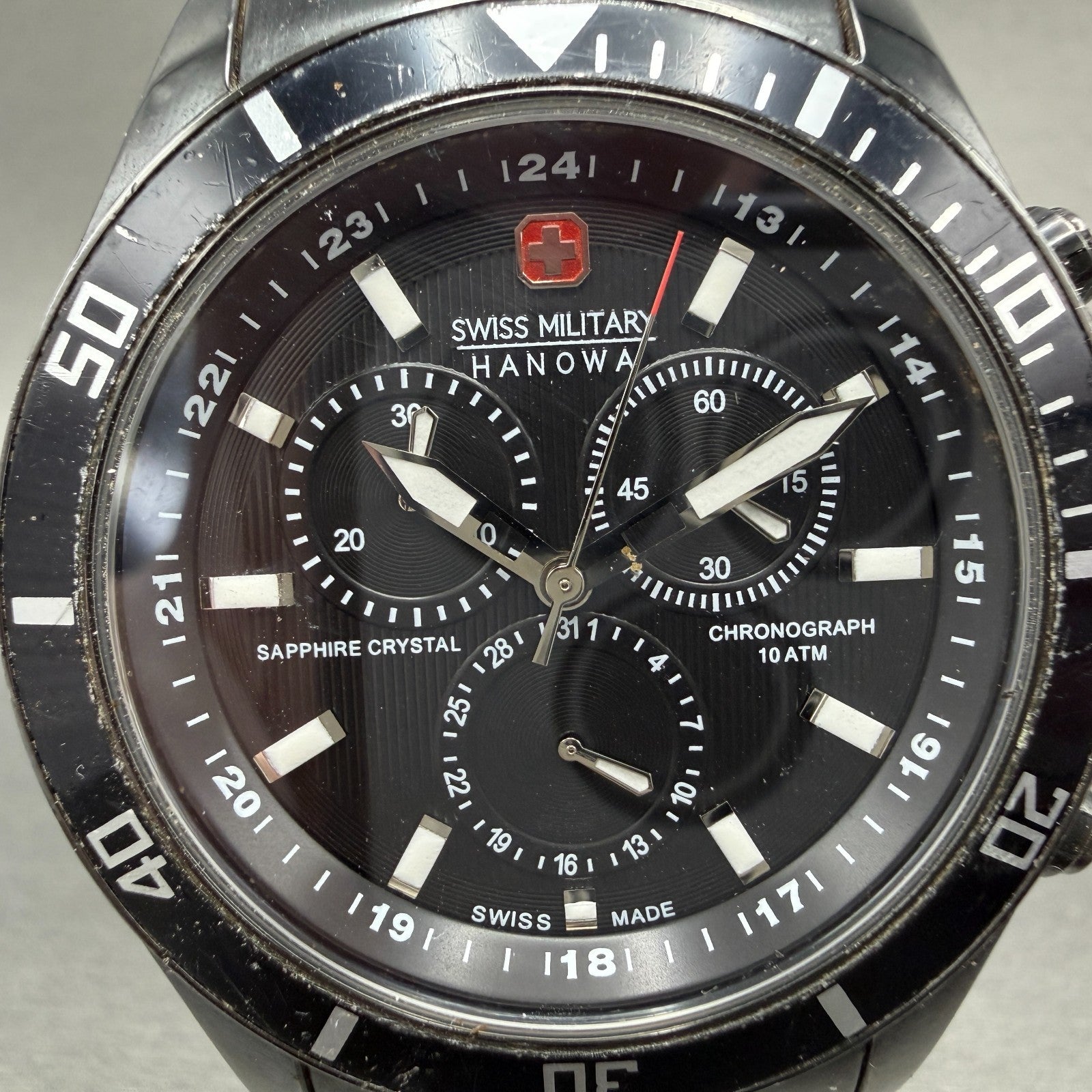 Swiss Military Hanowa Chronograph Watch Men 42mm Black Dial Black Tone READ!!!!!1