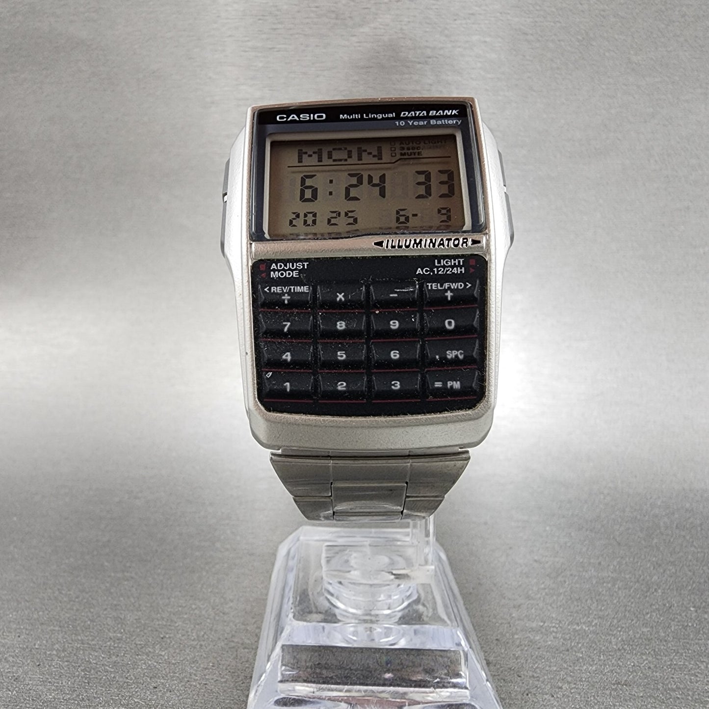 VTG Casio DBC32 Calculator Watch Men 38mm Silver Tone Rectangle New Battery5
