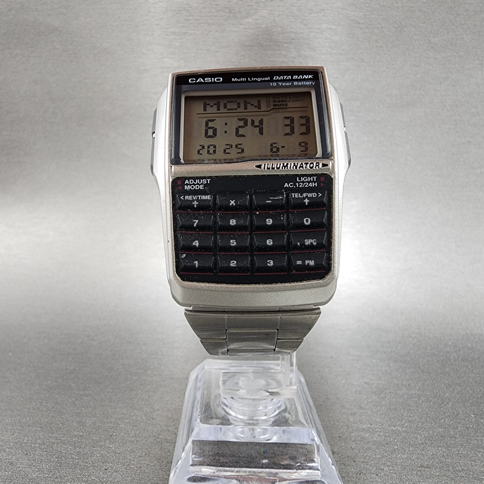 VTG Casio DBC32 Calculator Watch Men 38mm Silver Tone Rectangle New Battery5