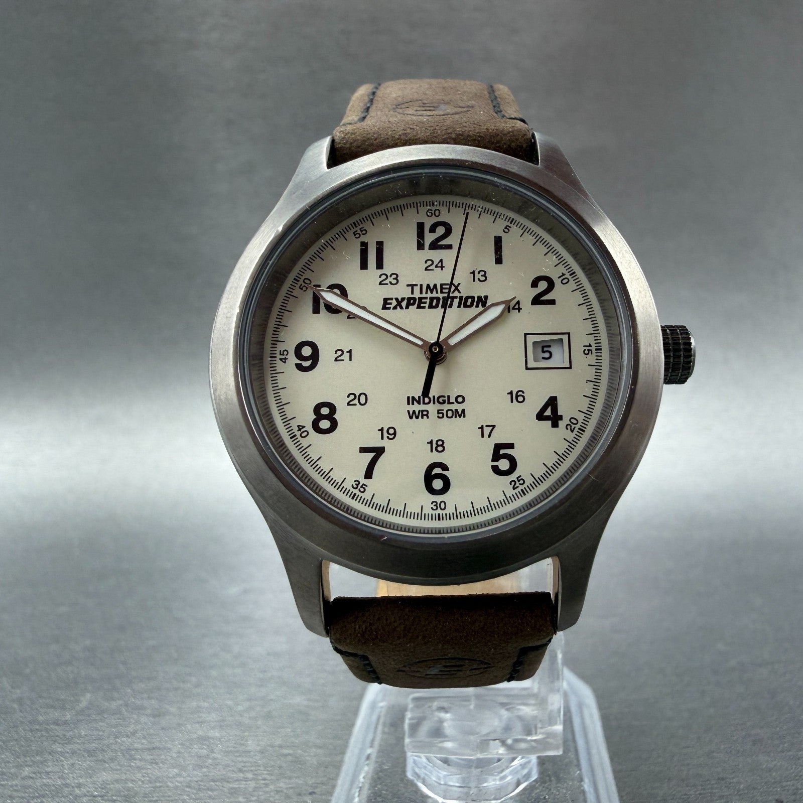 Timex Expedition Metal Field Watch Men 37mm White Dial Silver Tone Date NewBat U5