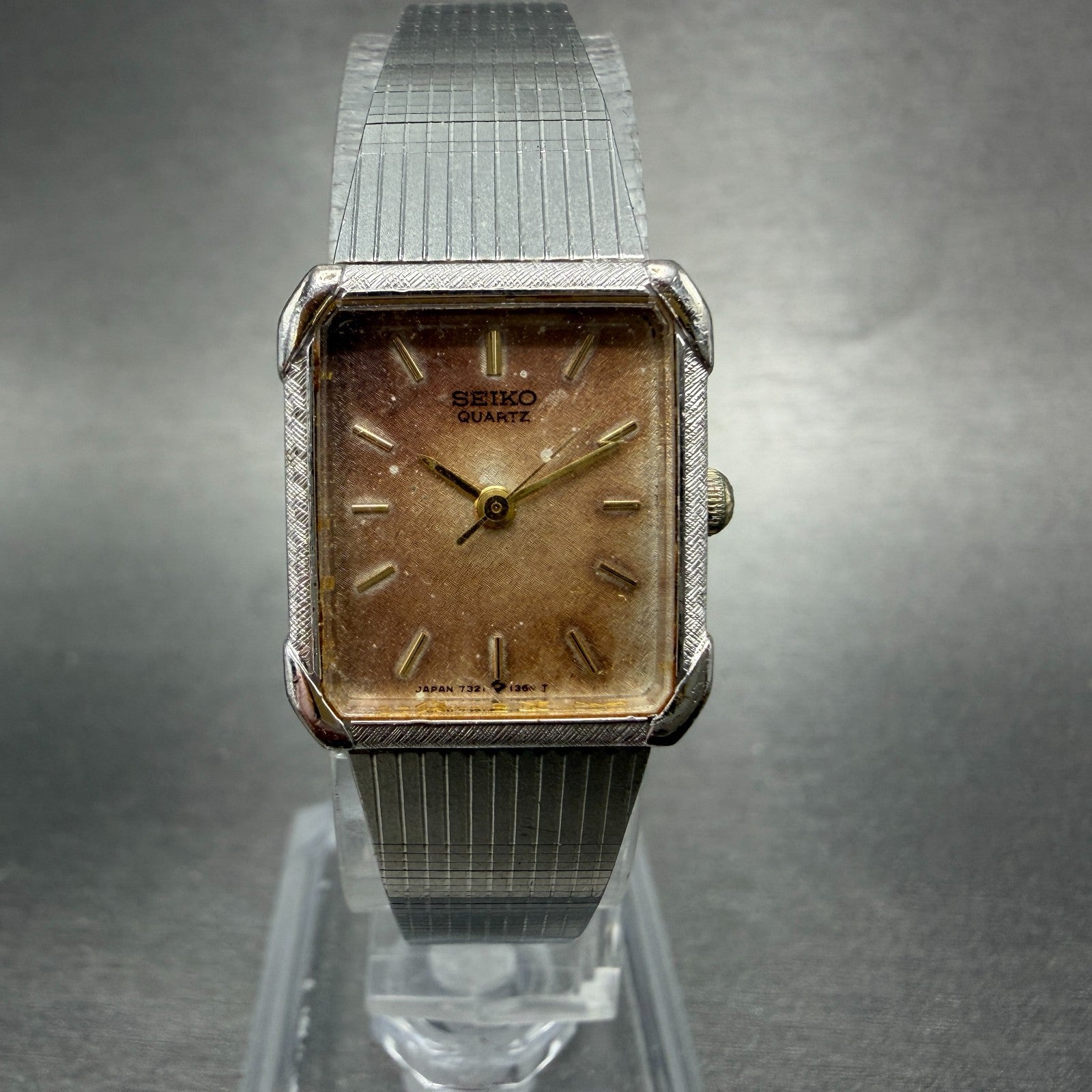 Seiko Tank Watch Women 18mm Silver Dial Silver Tone 7321-5810 New Battery VTG0
