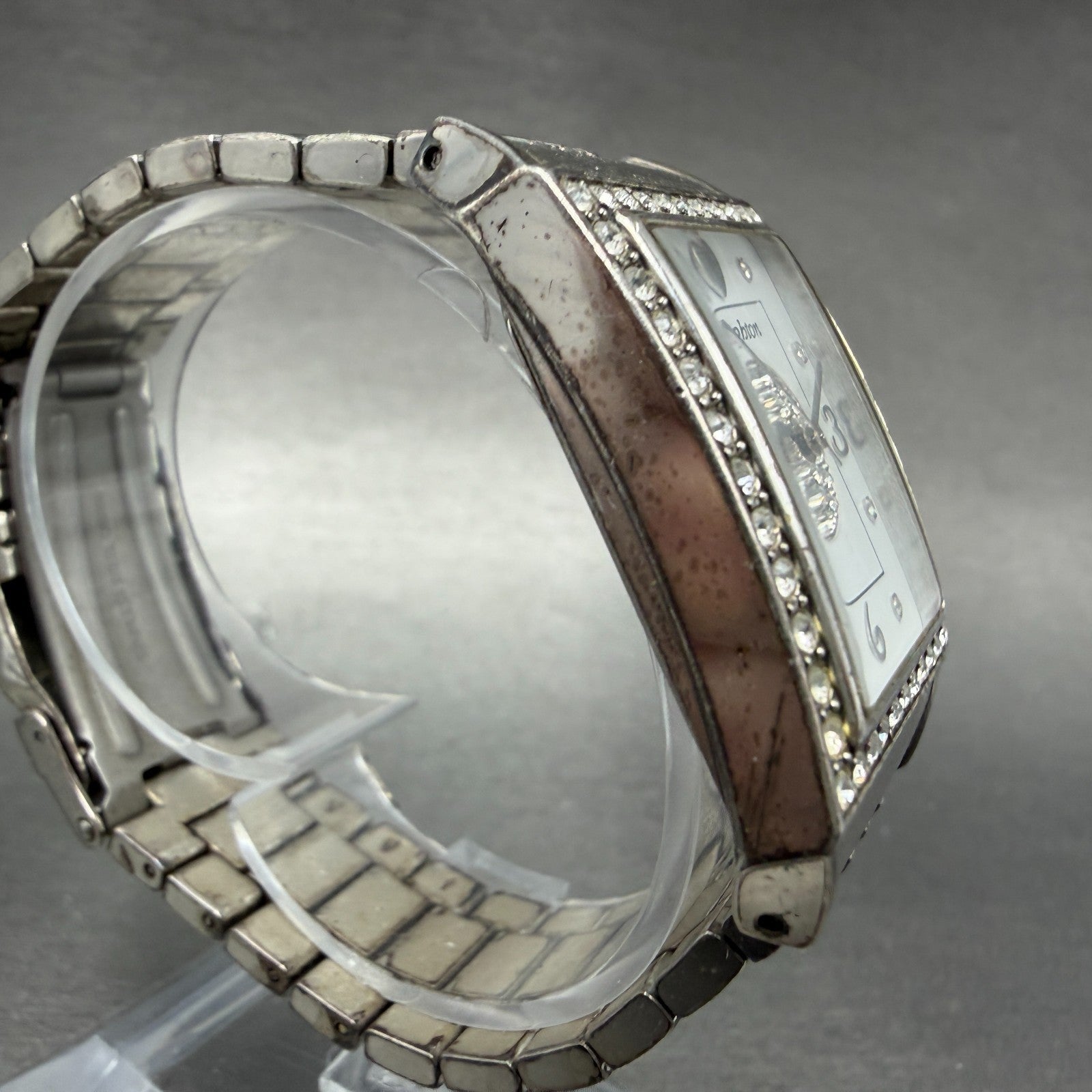 Brighton Diamond Bar Watch Women 29mm White Dial Silver Plated New Battery3