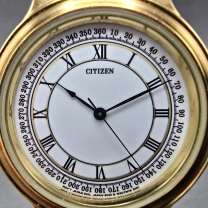 Citizen Watch Men 35mm White Dial Gold Tone Round 6031-S07734 New Battery1
