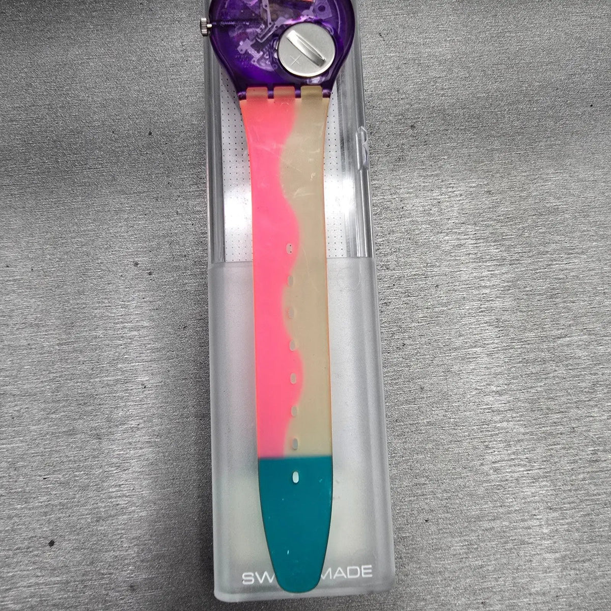 Swatch Scoob-A-Doo Watch Men 34mm Silver Dial Purple Case GV102 New Battery NOS8