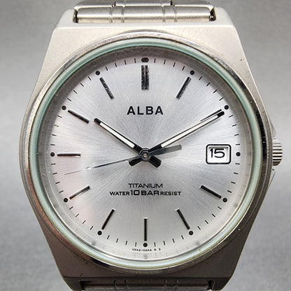 Seiko Alba Titanium Watch Men 35mm Silver Dial Date VX42-0AE0 New Battery
