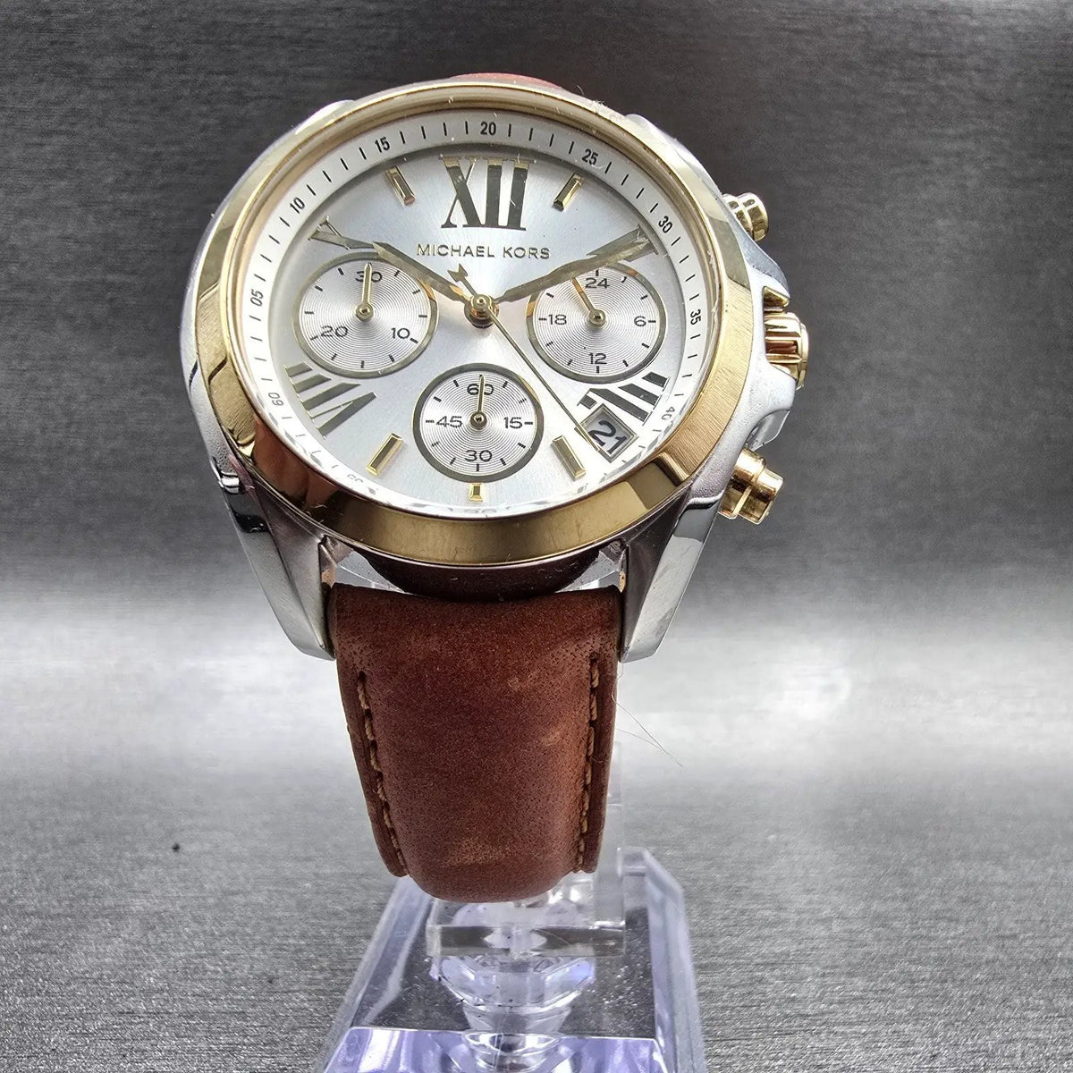 Michael Kors Bradshaw Watch Women 36mm Silver Dial Chrono Date MK-2301 New Batt5