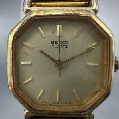 Seiko Watch Women 20mm Champagne Dial Gold Tone Octagon 2C21-5170 New Battery1