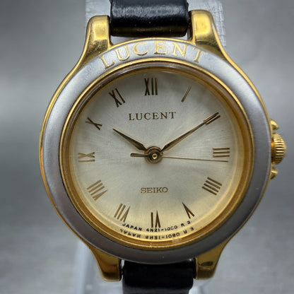 Seiko Lucent Watch Women 22mm Champagne Dial Two Tone Round 4N21-0340 New Batt1