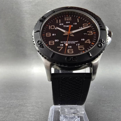 Timex Taft Street Dive Watch Men 41mm Black Dial Silver Date Round New battery5