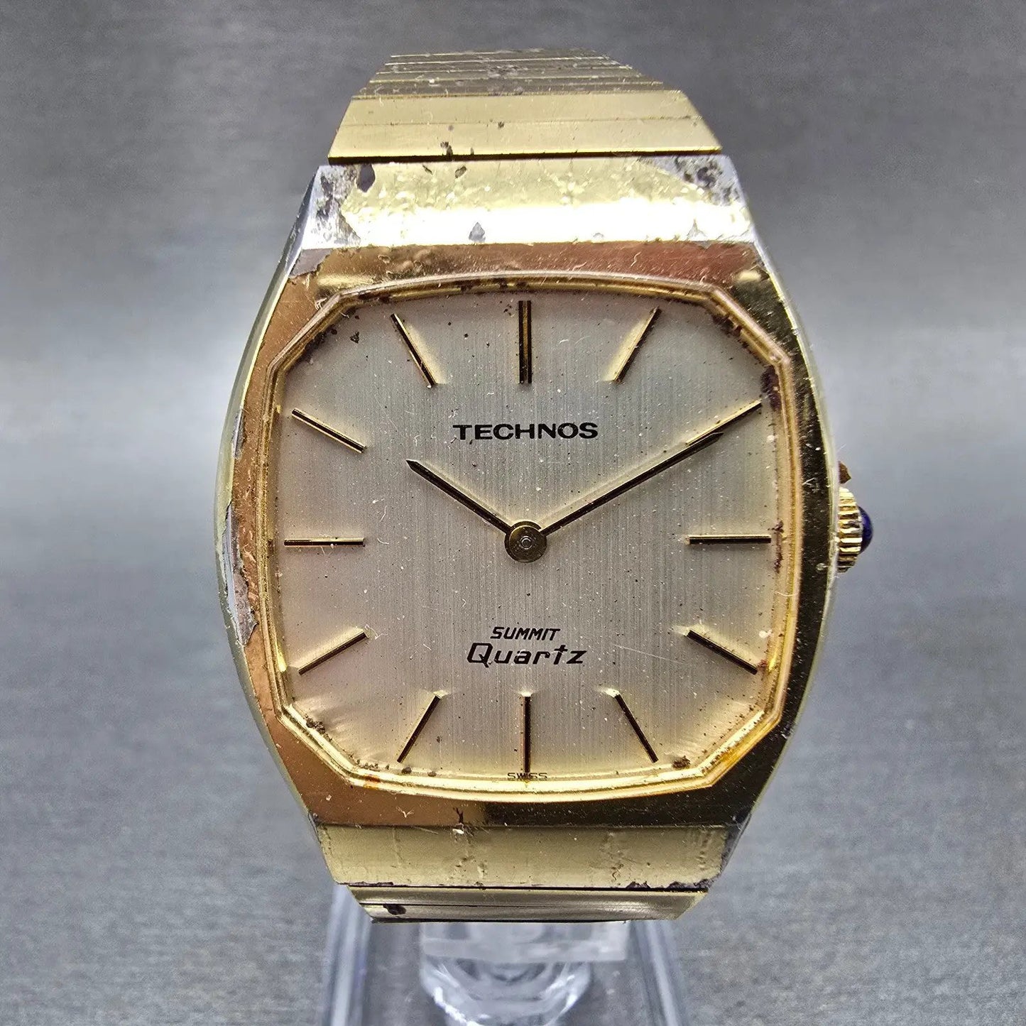Technos Summit Watch Men 33mm White Dial Gold Tone Oval  Vintage PARTS0