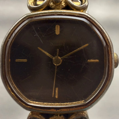 Seiko Watch Women 22mm Brown Dial Two Tone Oval 1421-5500 Vintage New Battery1