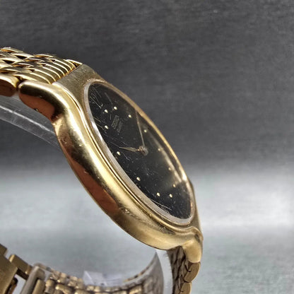 Seiko Watch Men 33mm Black Dial Gold Tone Round 5Y30-7029 New Battery Vintage3