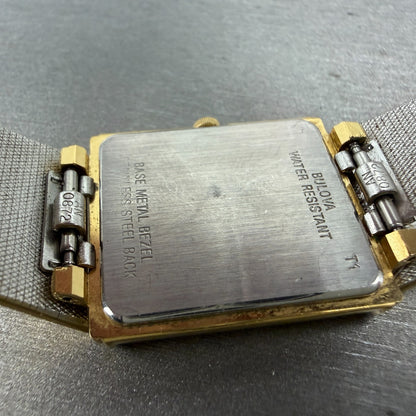 Bulova tank Watch Men 25mm Black Dial gold Tone Rectangle 92R45 New Battery9