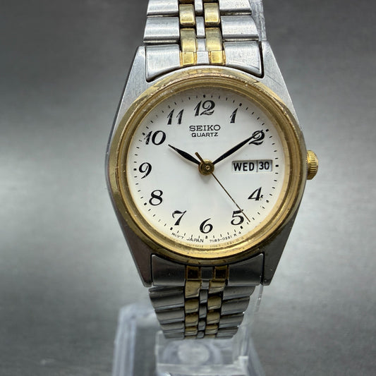 Seiko Watch Women 24mm White Dial Two Tone Daydate Round 7N83-0011 New Battery0