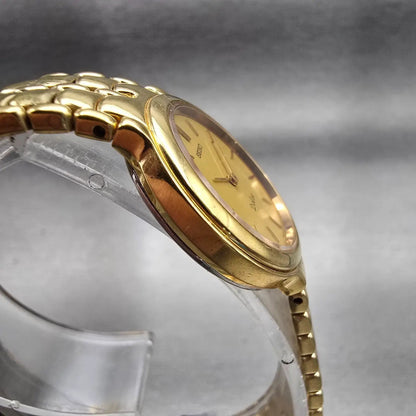 Seiko Dolce Watch Women 24mm Gold Dial Gold Tone Round 4N00-0770 New Battery VTG3