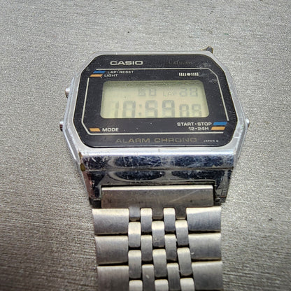 Casio A155 Watch Men 34mm Digital Silver Tone Alarm Chrono READ!!!!! New Battery2
