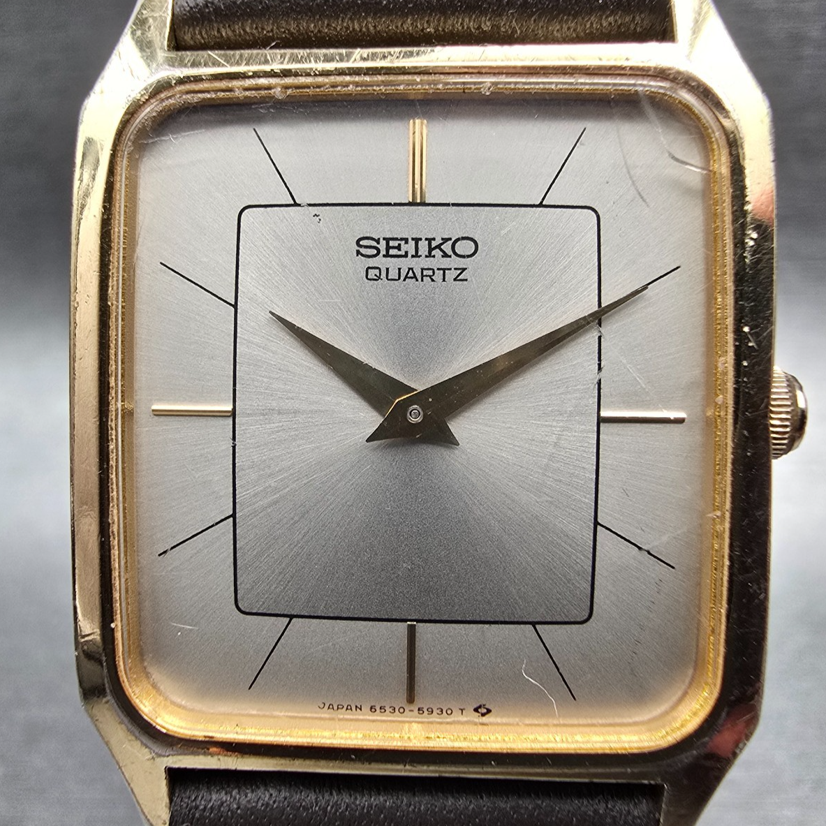 Seiko Tank Watch Men 26mm Silver Dial Gold Tone Rectangle 6530-5500 New Battery1