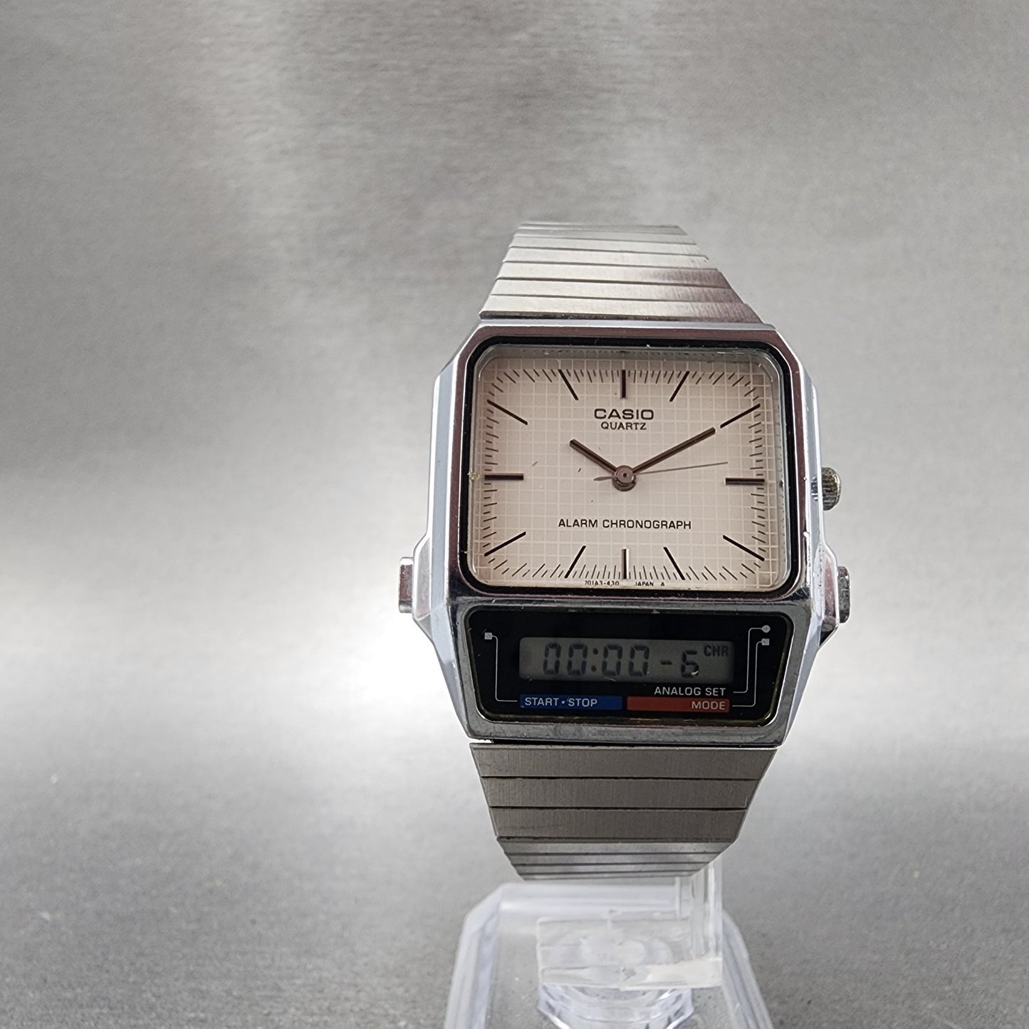 Casio AQ450 Watch Men 30mm White Dial Silver Tone Analog Digital New Battery5