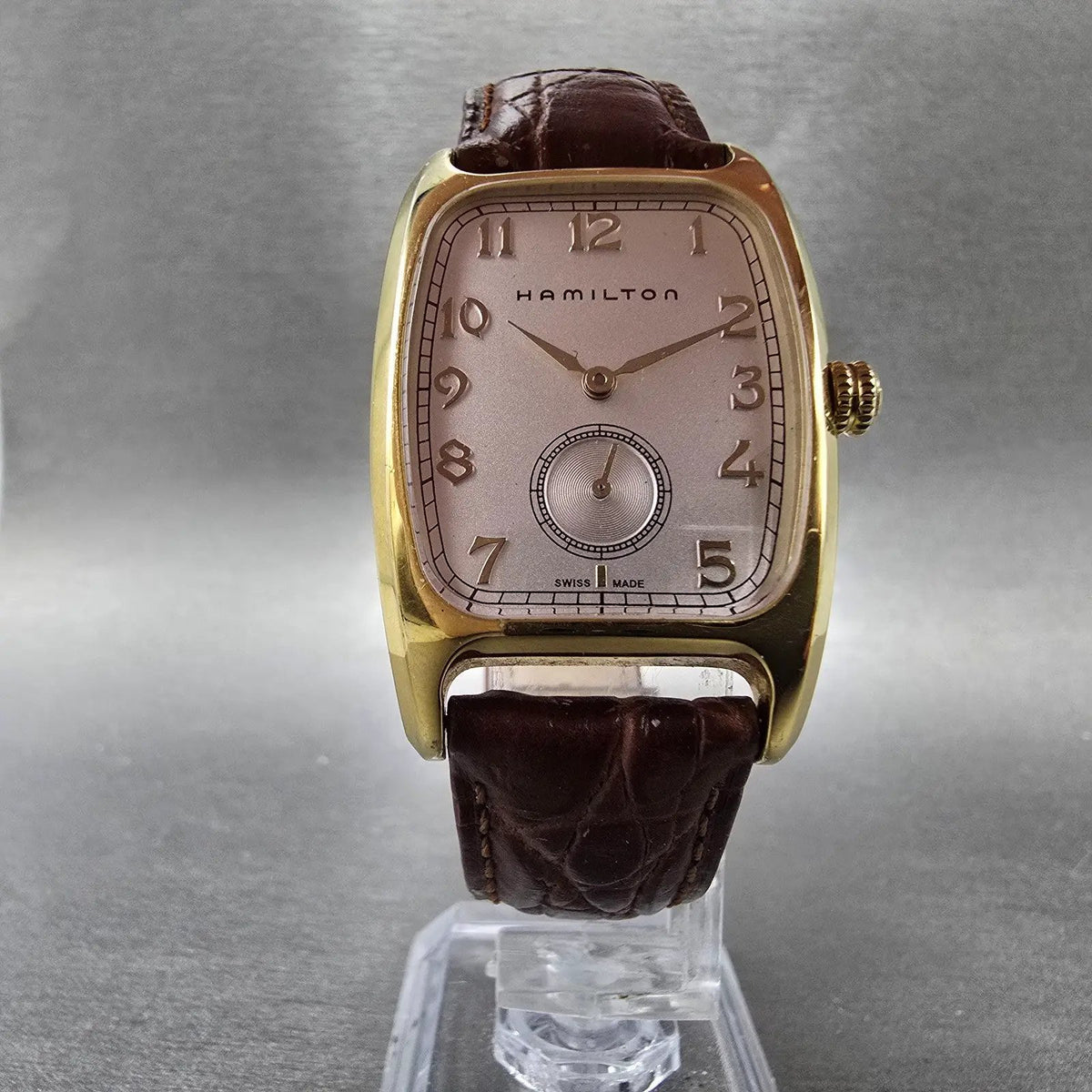 Hamilton Boulton Watch Men 27mm Silver Dial Gold Small Seconds H134310 New Batt5