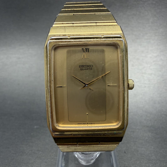 Seiko Tank Watch Men 27mm Champagne Dial Gold Tone 7430-5100 New Battery0