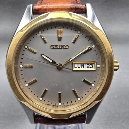 Seiko Watch Men 36mm Silver Dial Two Tone Daydate Round 7N43-8199 New Battery1