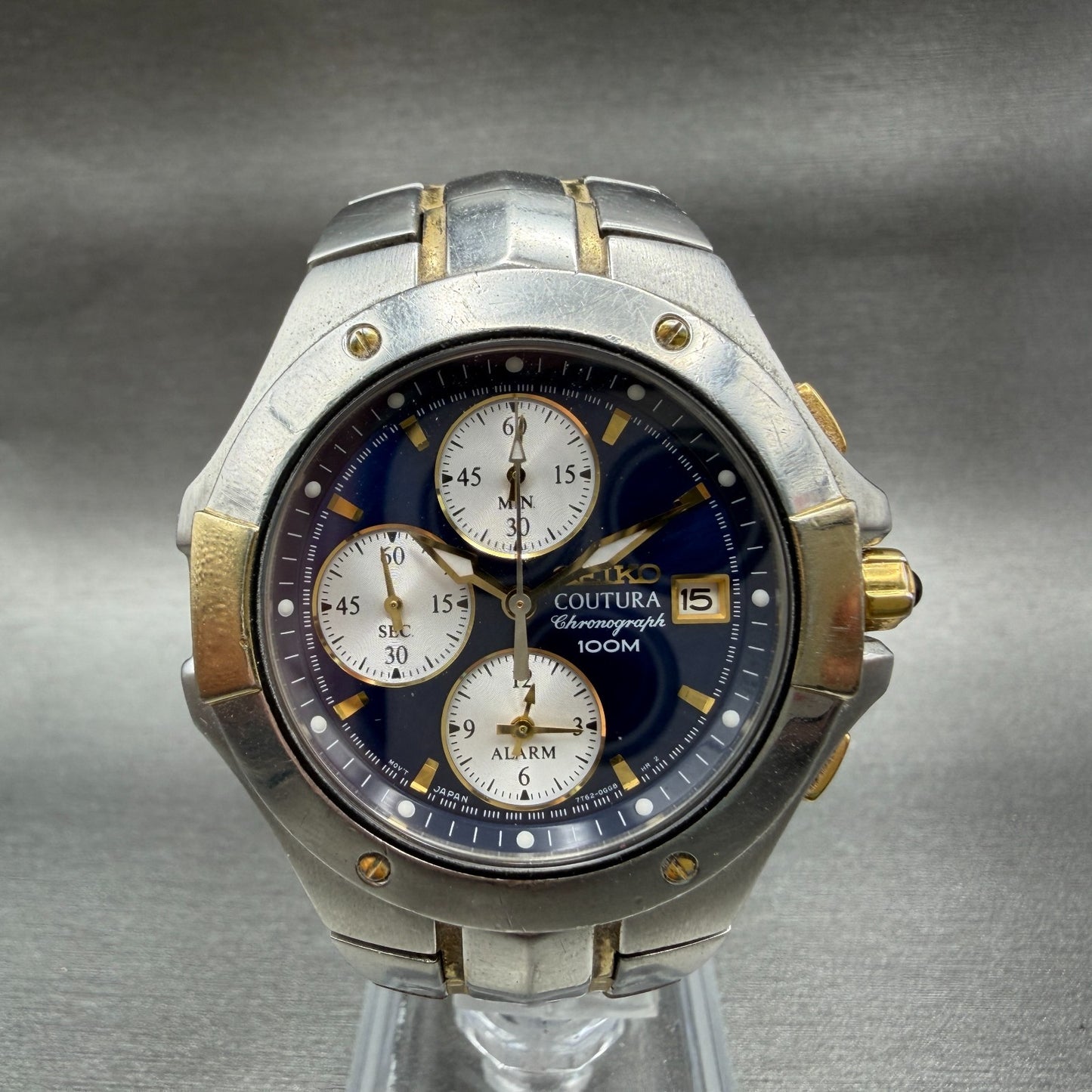 Seiko Couture Chronograph Watch Men 40mm Blue Dial Two Tone 7T62-0FA0 New Batt0